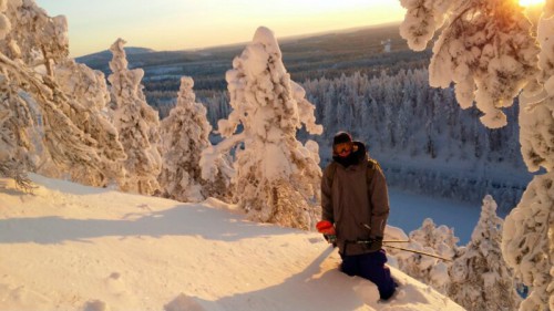 Joona Kangas hiking at Ruka backcountry with Anttu Oikkonen.
